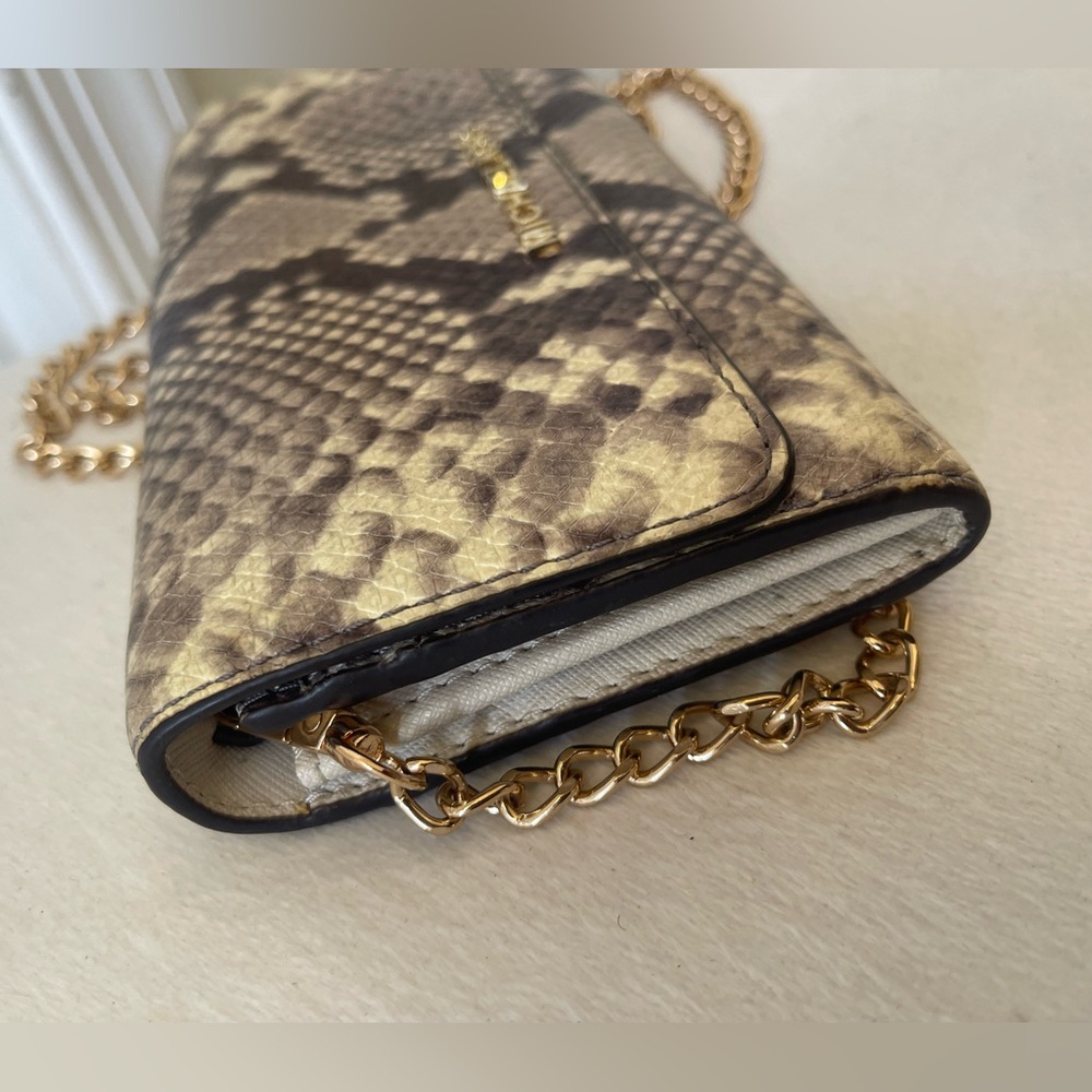 Michael Kors Snake-Print Chain Clutch in Taupe and Beige - Picture 7 of 9